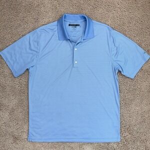Greg Norman Play Dry Golf Polo Shirt Mens L Blue Striped‎ Shark Logo Casual Top